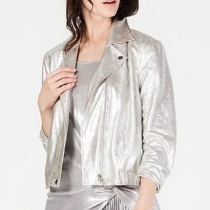 INC Platinum Runway Faux Leather Jacket in Metallic Silver Sz M